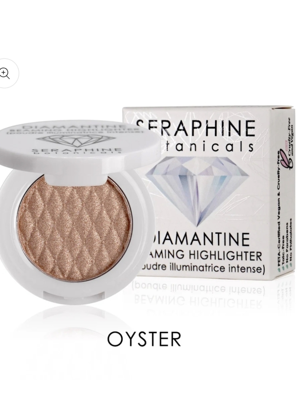 Seraphine Botanicals Diamantine Beaming Highlighter: Oyster, .07oz (Travel), NIB